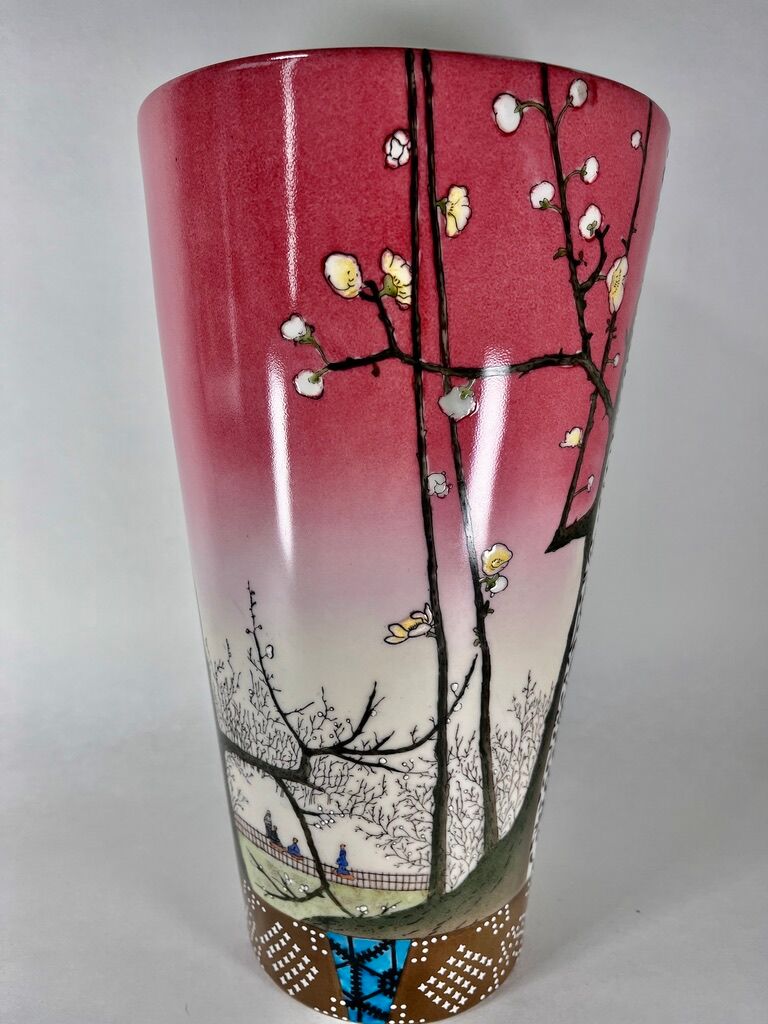 Large Vase Fabienne Jouvin Porcelaine decor Main (2000)