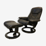 Armchair relaxation leather & footrest Stressless model Ekornes vintage 1980