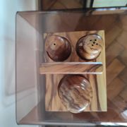 Vintage olive wood condiment service