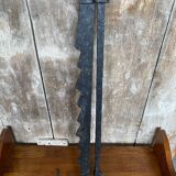 Ancienne crémaillère cuisson cheminée fer forge noir xixe vintage