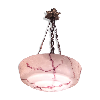 Art Deco brass and marbled glass chandelier, 1950s - 1960s