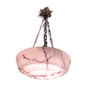 Art Deco chandelier in brass and marbled glass, 1950s - 1960s