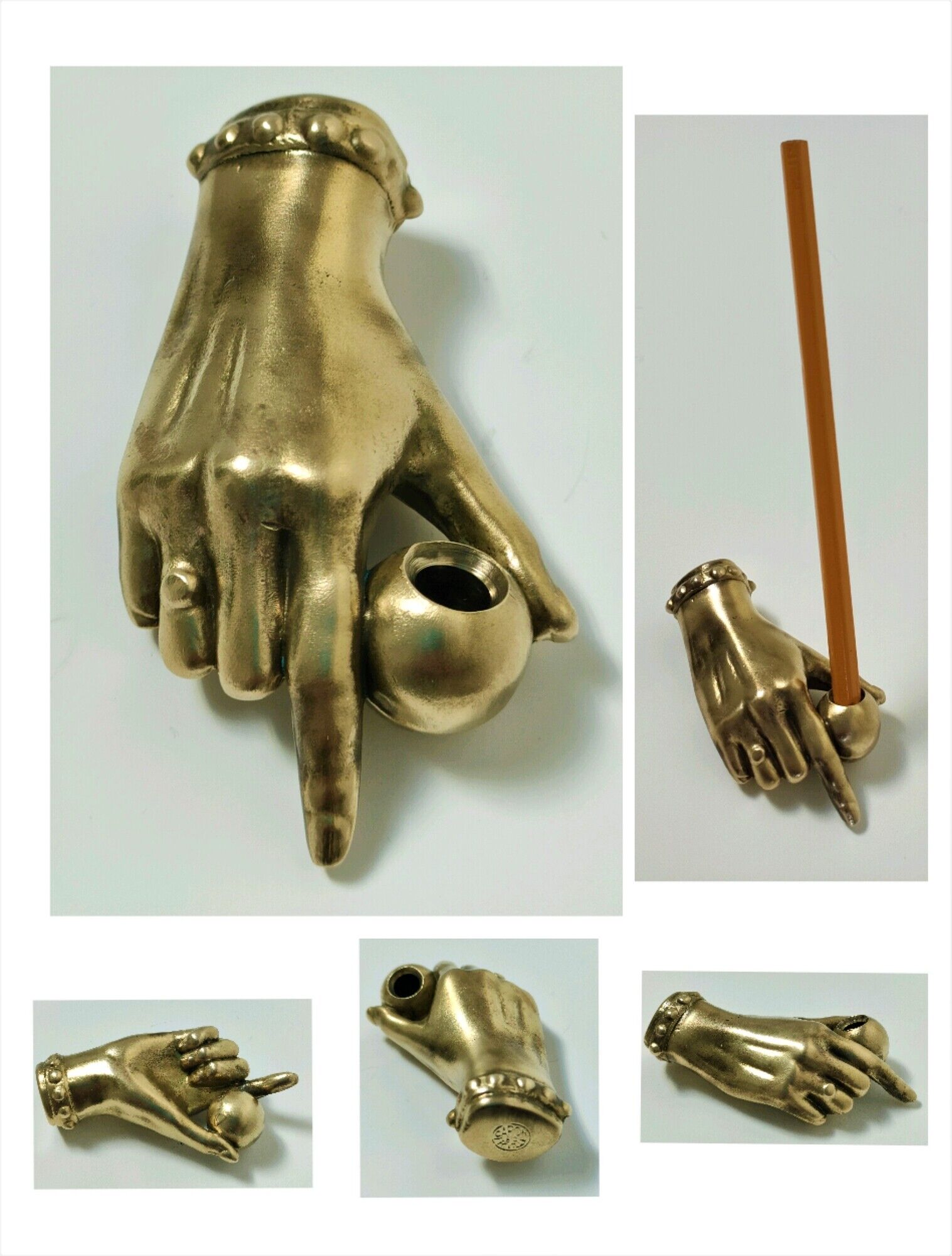 hand bronze art paperweight pen holder early XXth