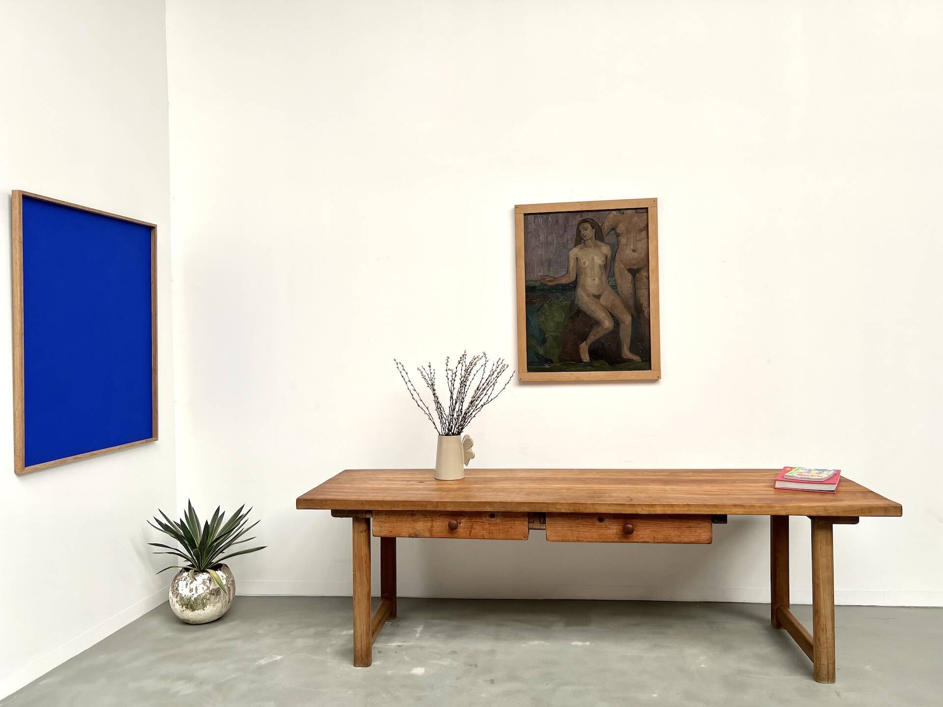 Large brutalist beech farmhouse table