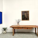 Grande table de ferme brutaliste en hêtre