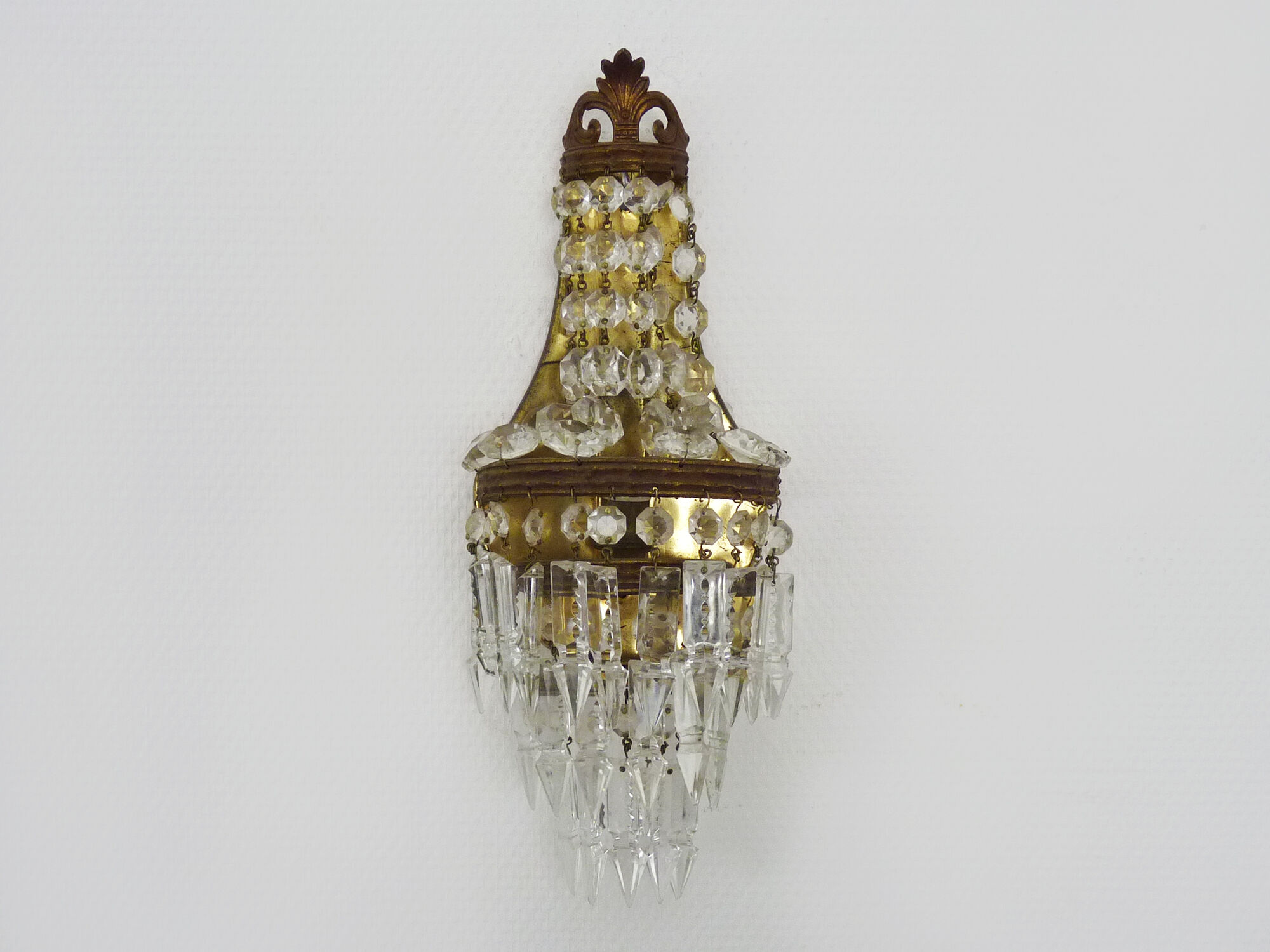 Old vintage bronze hot air balloon wall lamp with glass grapevines. Year 50 60