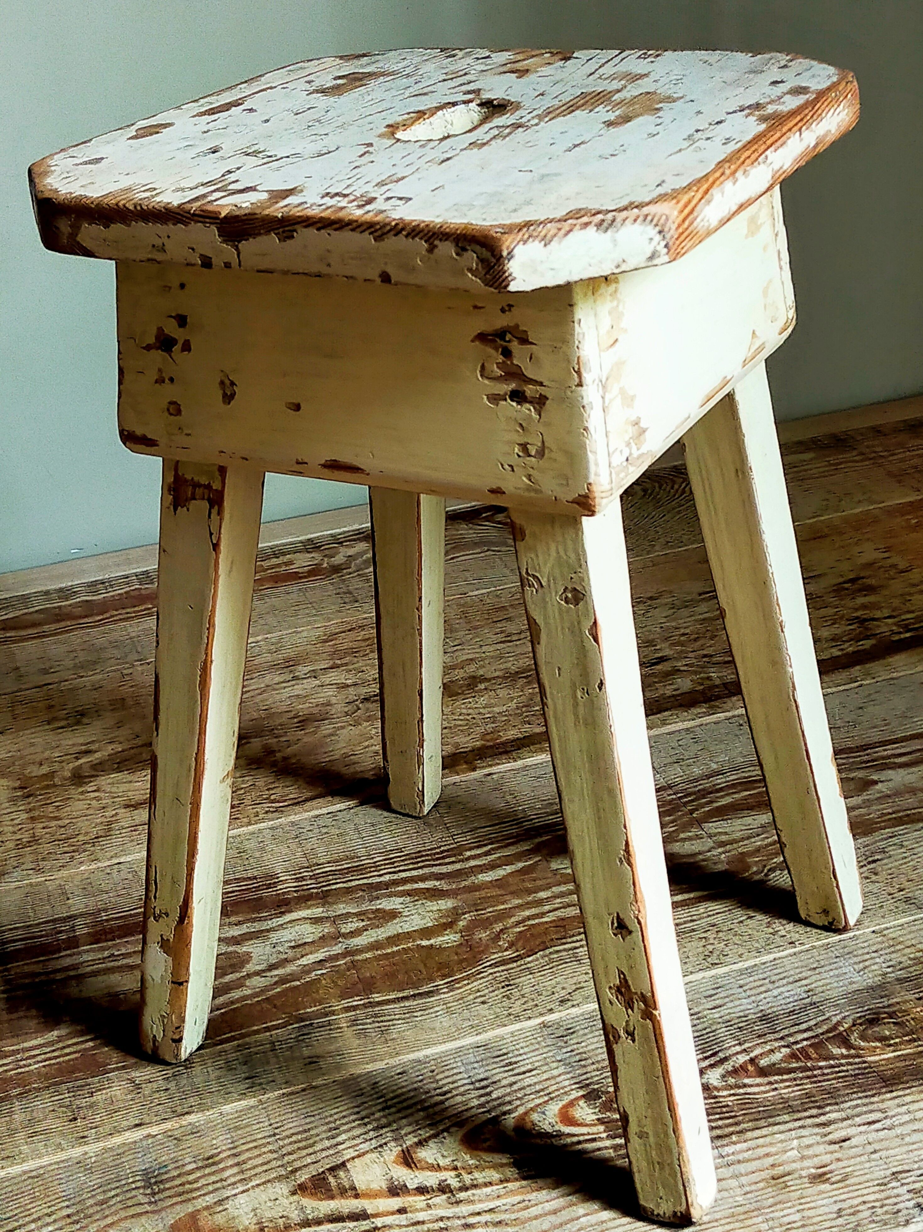 Workshop stool in antique patinated solid wood