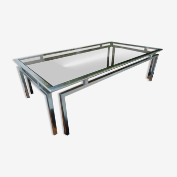 Coffee table 70's chrome and smoked glass