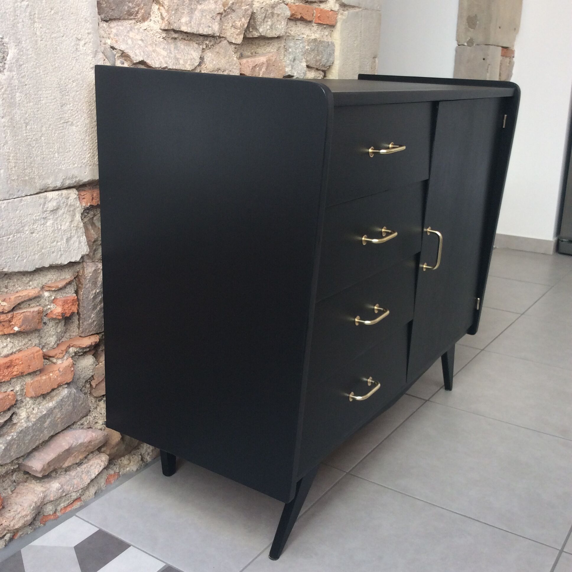 Black chest of  drawers feet compass 60s