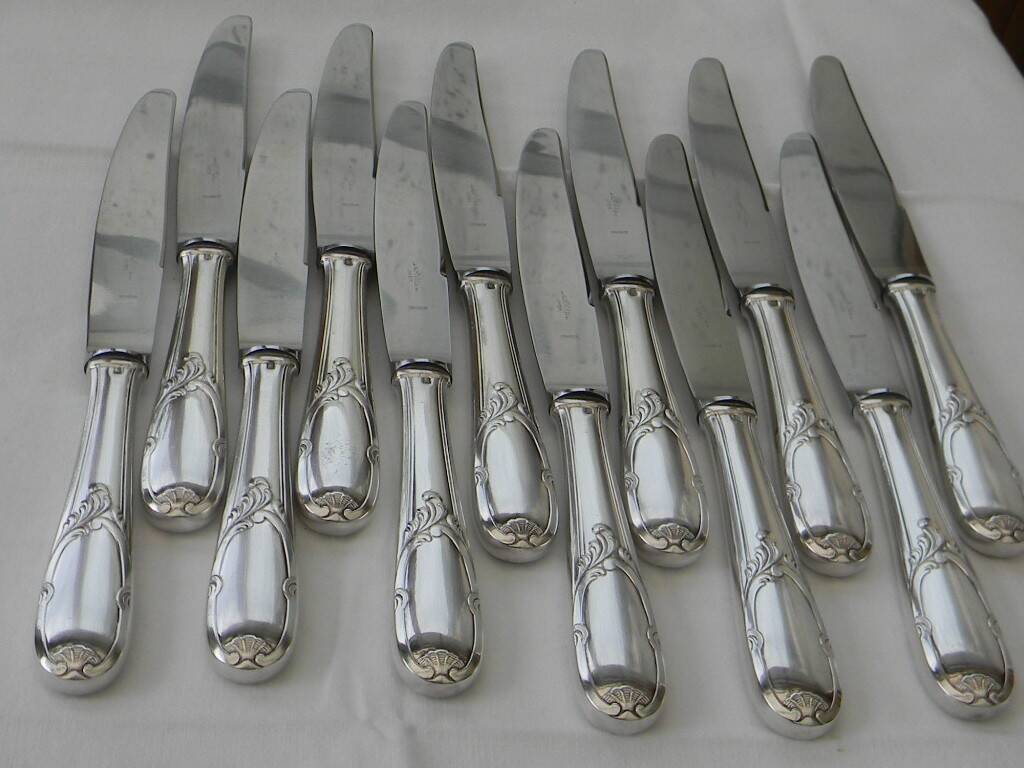 Set of 12 knives silver metal handle stainless steel blade G. VIVIER.