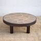 Coffee table signed Barrois, wood and stoneware table with plant decoration, France, interior decor.
