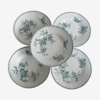 Lot de 5 assiettes creuses, modèle "Eglantine" terre de fer, société Amandinoise