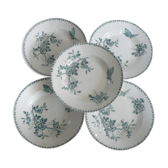 Lot de 5 assiettes creuses, modèle "Eglantine" terre de fer, société Amandinoise