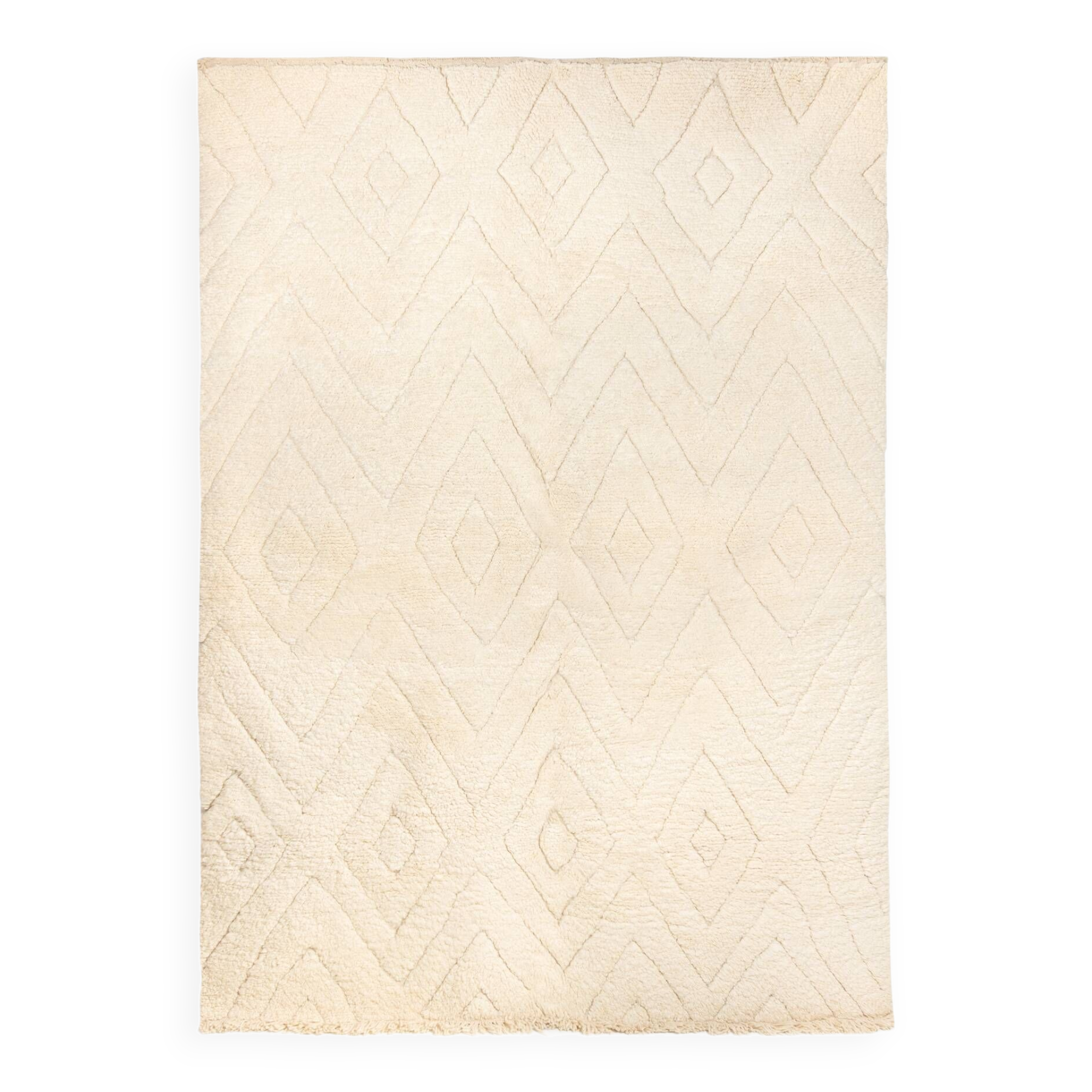 Beni ourain ecru Berber rug with diamond patterns 291 x 203 cm