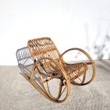 Fauteuil enfant à bascule en rotin 1960