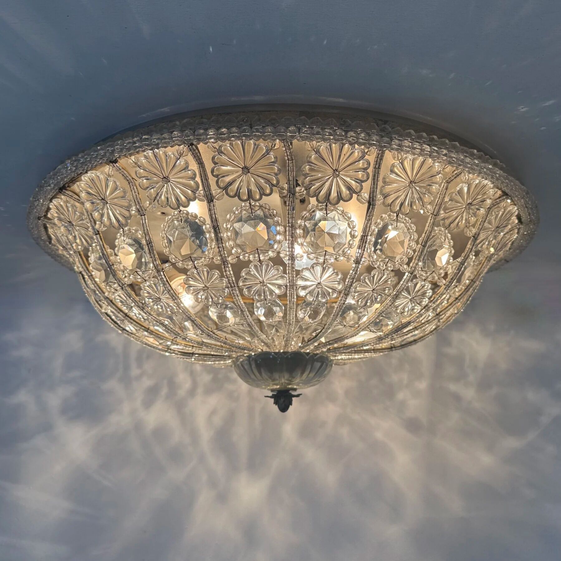 Large crystal Banci Italy ceiling lamp, 1960s