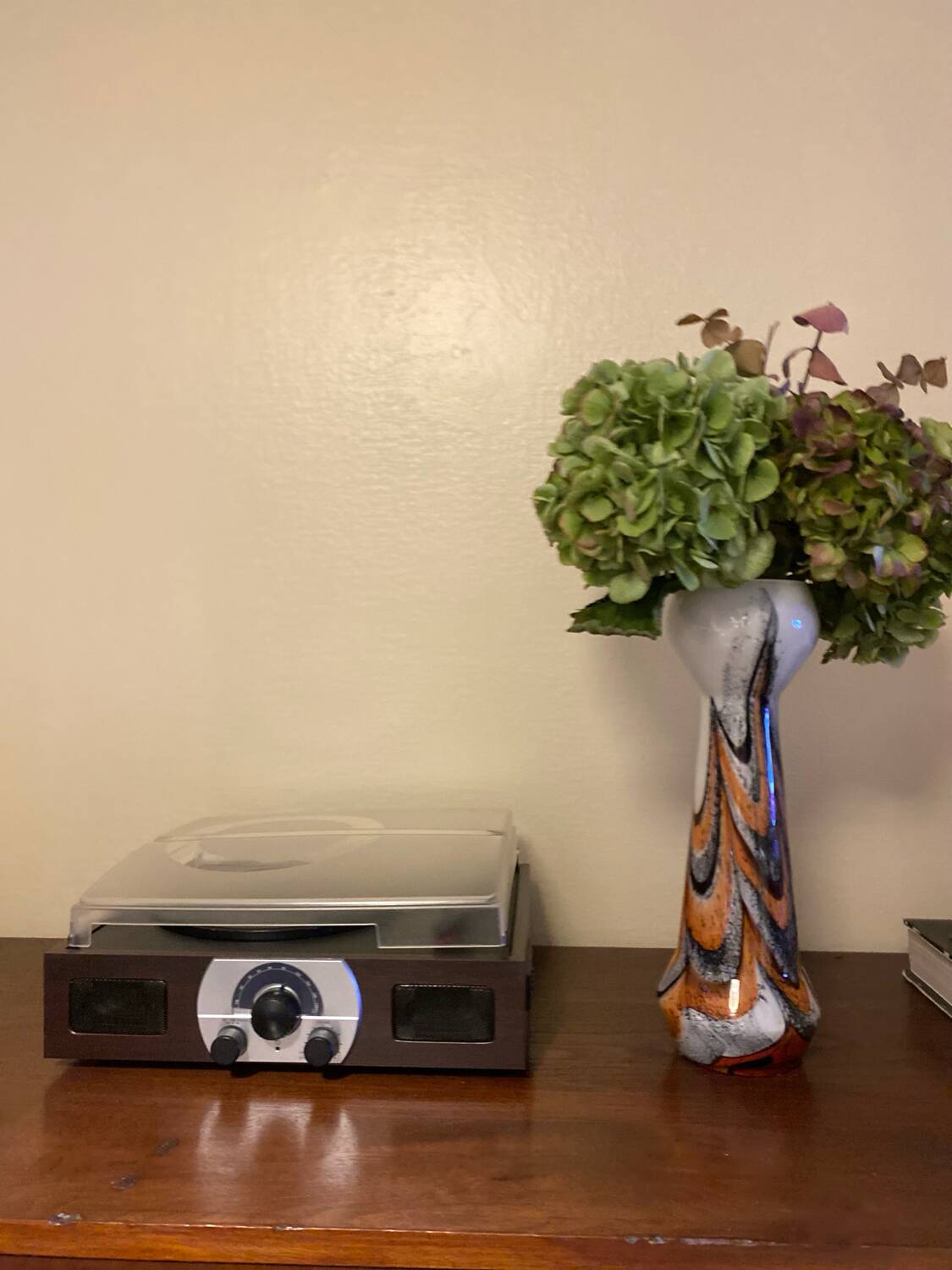 Vintage murano glass vase orange, white brown attributed to carlo moretti