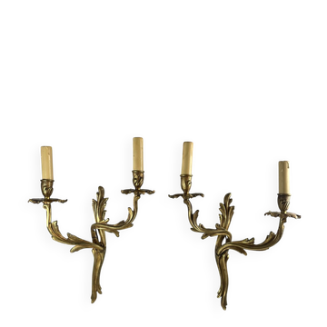 2 antique wall sconces in gilded bronze, Louis XV style