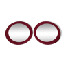Pair of round mirrors, burgundy frame