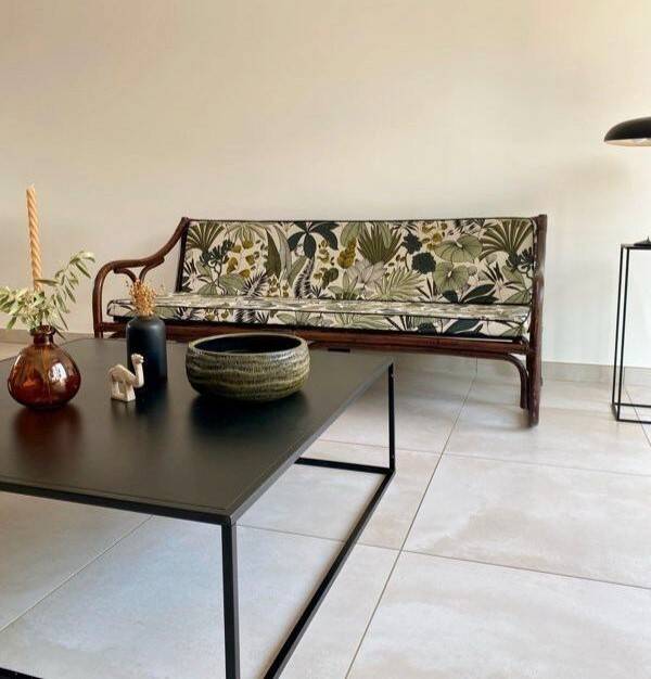 Vintage rattan bench from Maison Kok