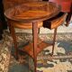 Oval pedestal table with a drawer and a tablet decorated inlaid Louis XVI style