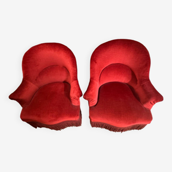 Paire de fauteuils crapaud rouge theatre