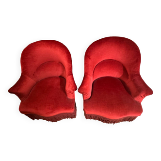 Paire de fauteuils crapaud rouge theatre