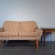 2-seater sofa in teck and beige wool, vintage scandinavian 1960s