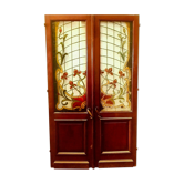 Paire de portes art déco en verre peint a l'imitation du vitrail xx siècle