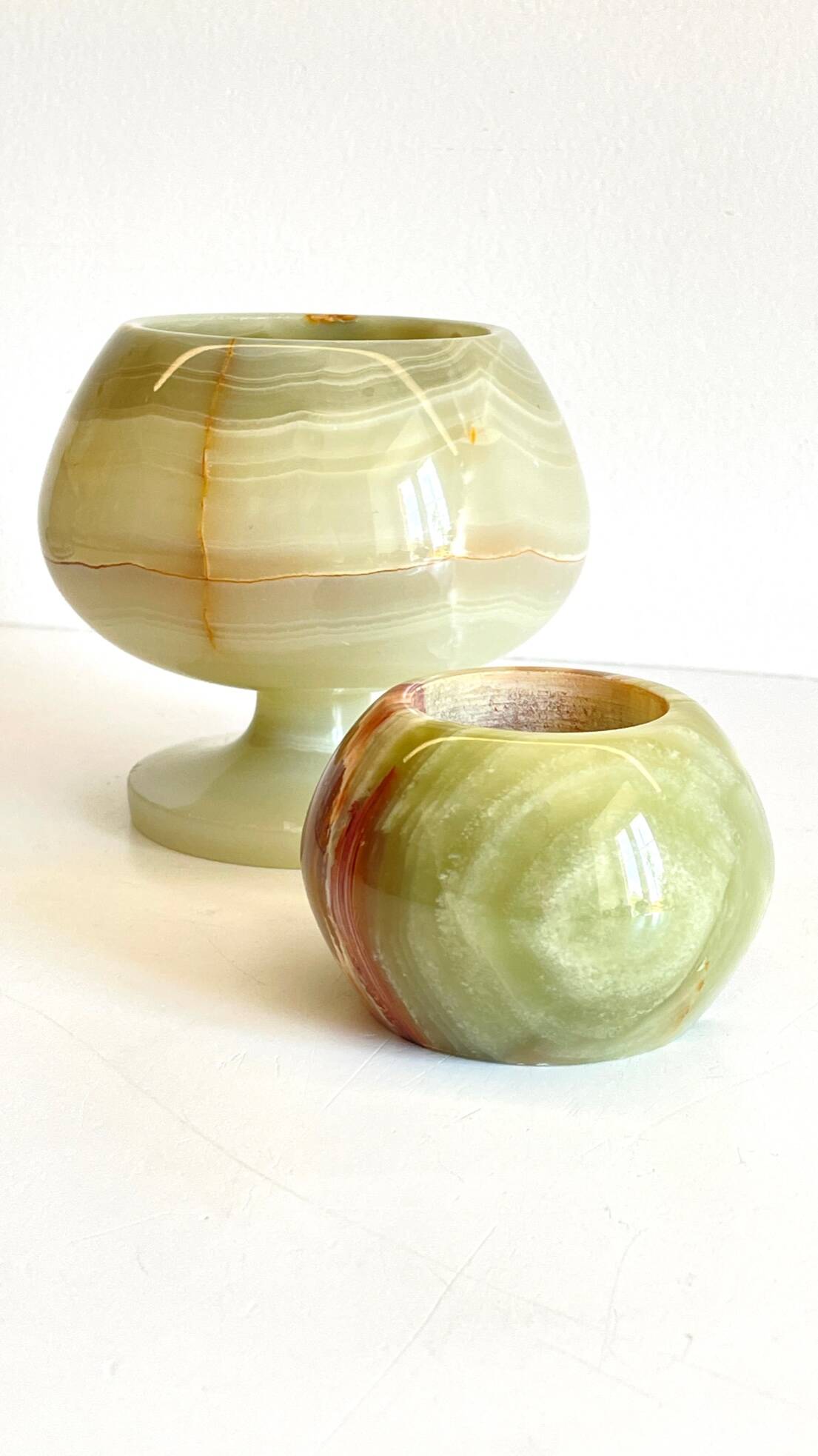 2 70s design onyx candle holders