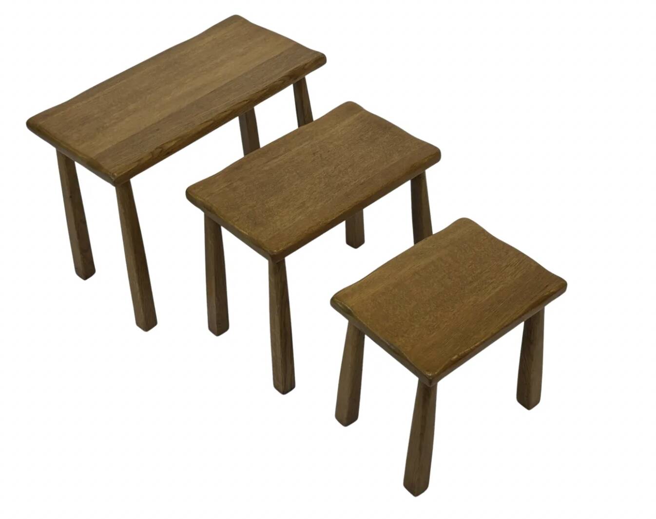 Vintage Set of 3 brutalist oak side or nesting tables 1970s