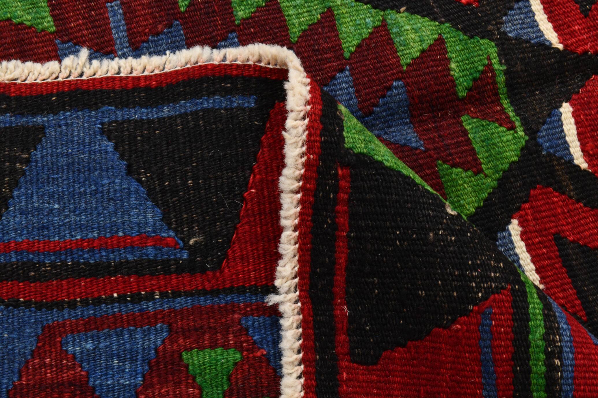 Geometric Blue & Green Vintage Kilim Rug, 154x305Cm