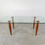 Vintage italian glass and wooden dining table, 1990s