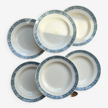 6 assiettes creuses terre de fer bleu longchamp modèle « rené »