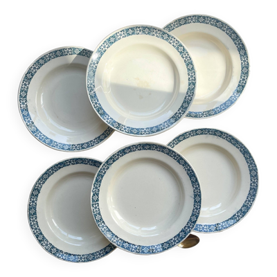 6 assiettes creuses terre de fer bleu longchamp modèle « rené »