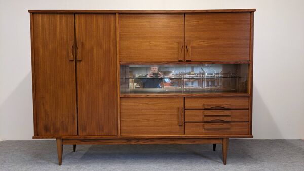 Enfilade haute ou living de style scandinave en teck, France vers 1960