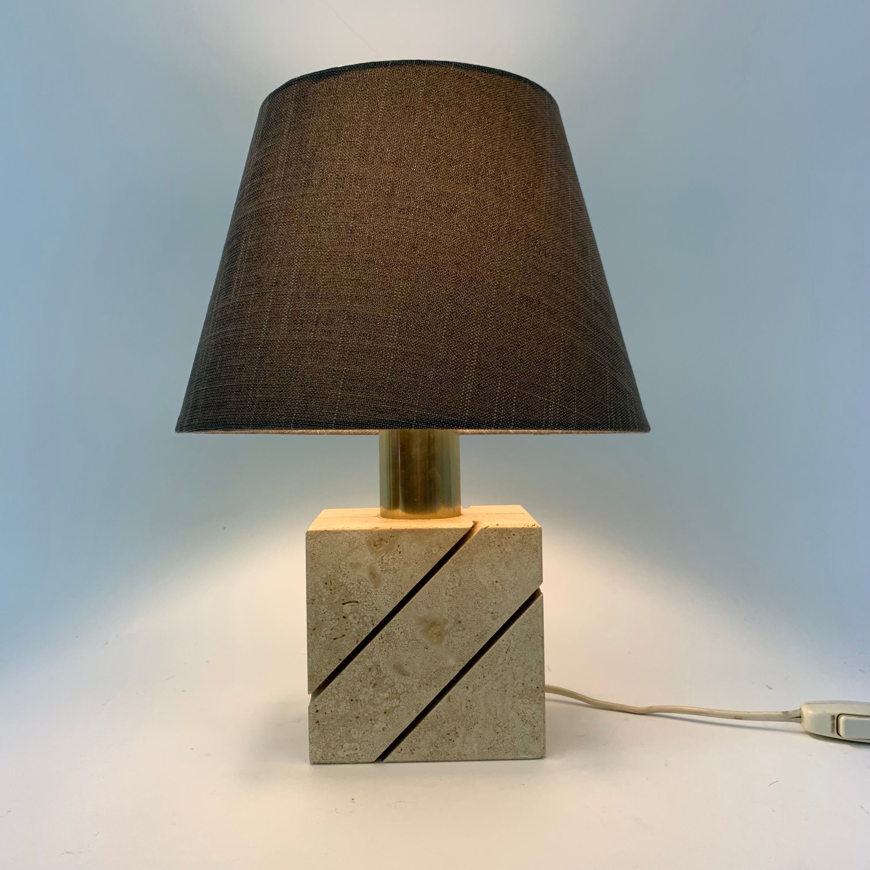 Travertine table lamp with golden details, 1970’s