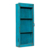 Lot de vitrines murale vintage bleu vieux teck patine et piece d'origine inde