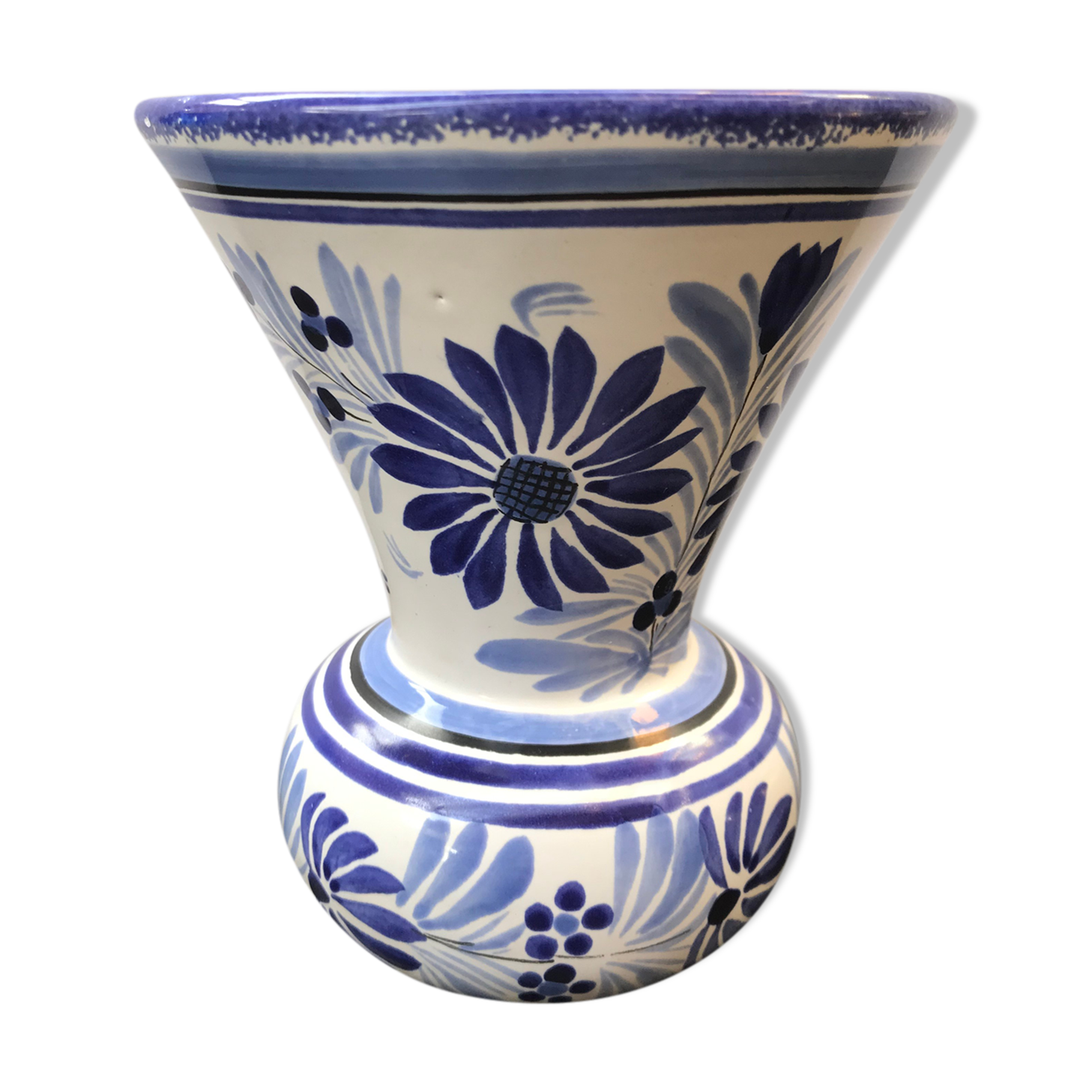 Vase quimper ceramics white vintage blue decor
