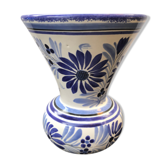 Vase quimper céramique blanche décor bleu vintage