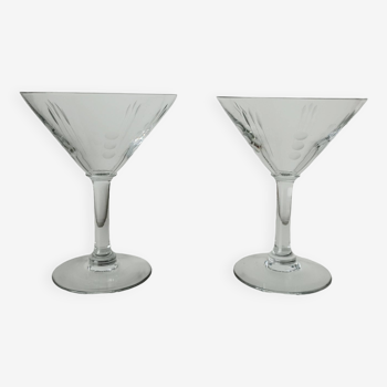 Set of 2 etched glass cocktail glasses