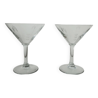 Set of 2 etched glass cocktail glasses