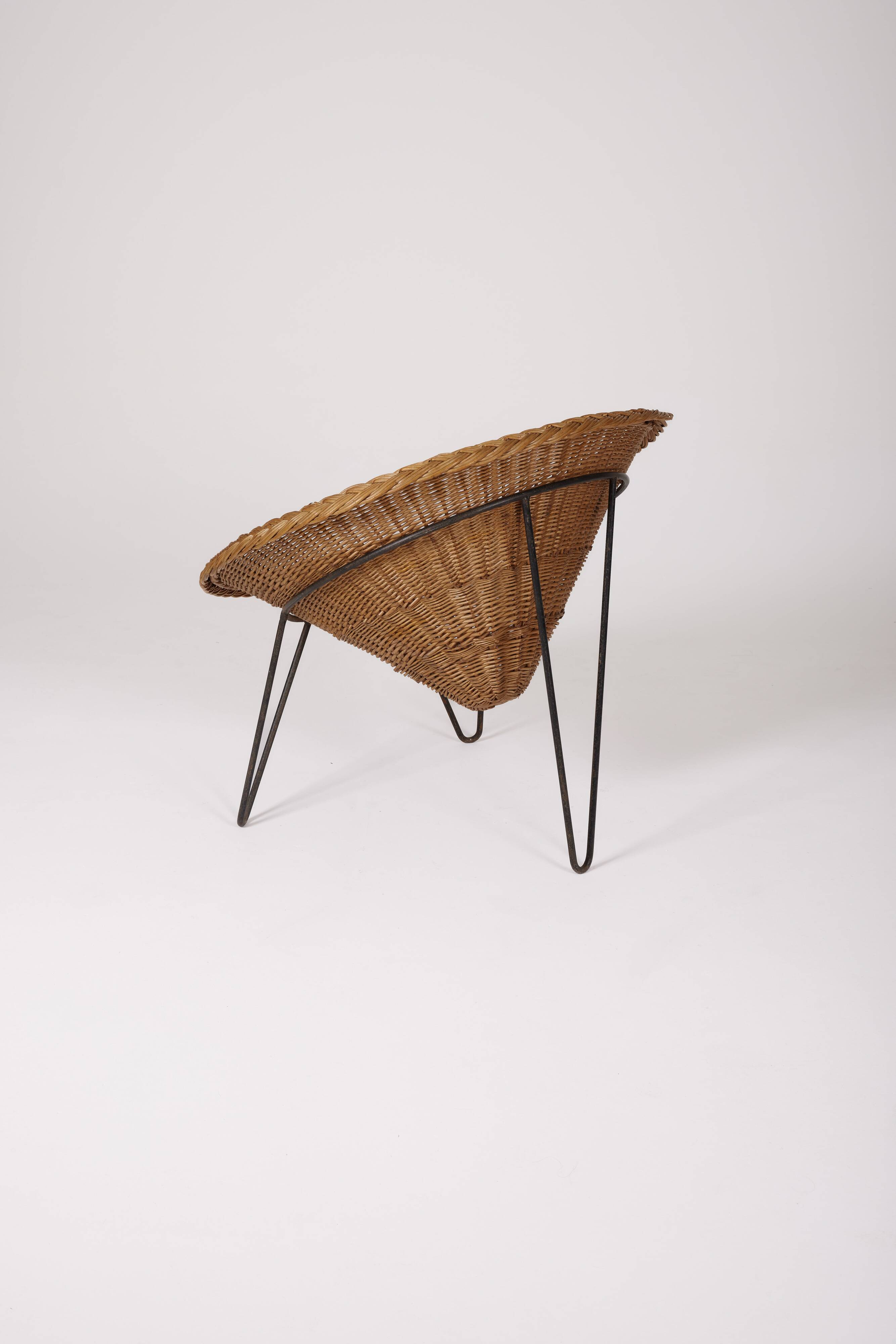 Rattan basket armchair, 1970s