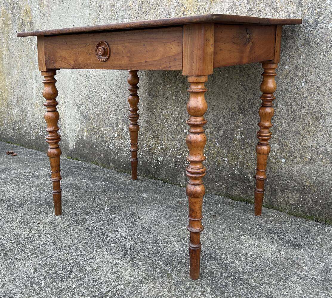 Wooden writing table or desk, Louis Philippe, turned legs, vintage