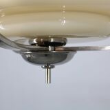 1930s Art Deco nickel and cream glass chandelier