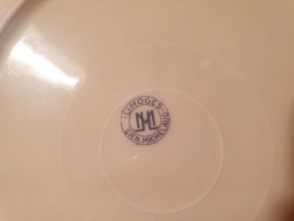 6 dinner plates pretty golden floral decoration Limoges Lucien Michelaud