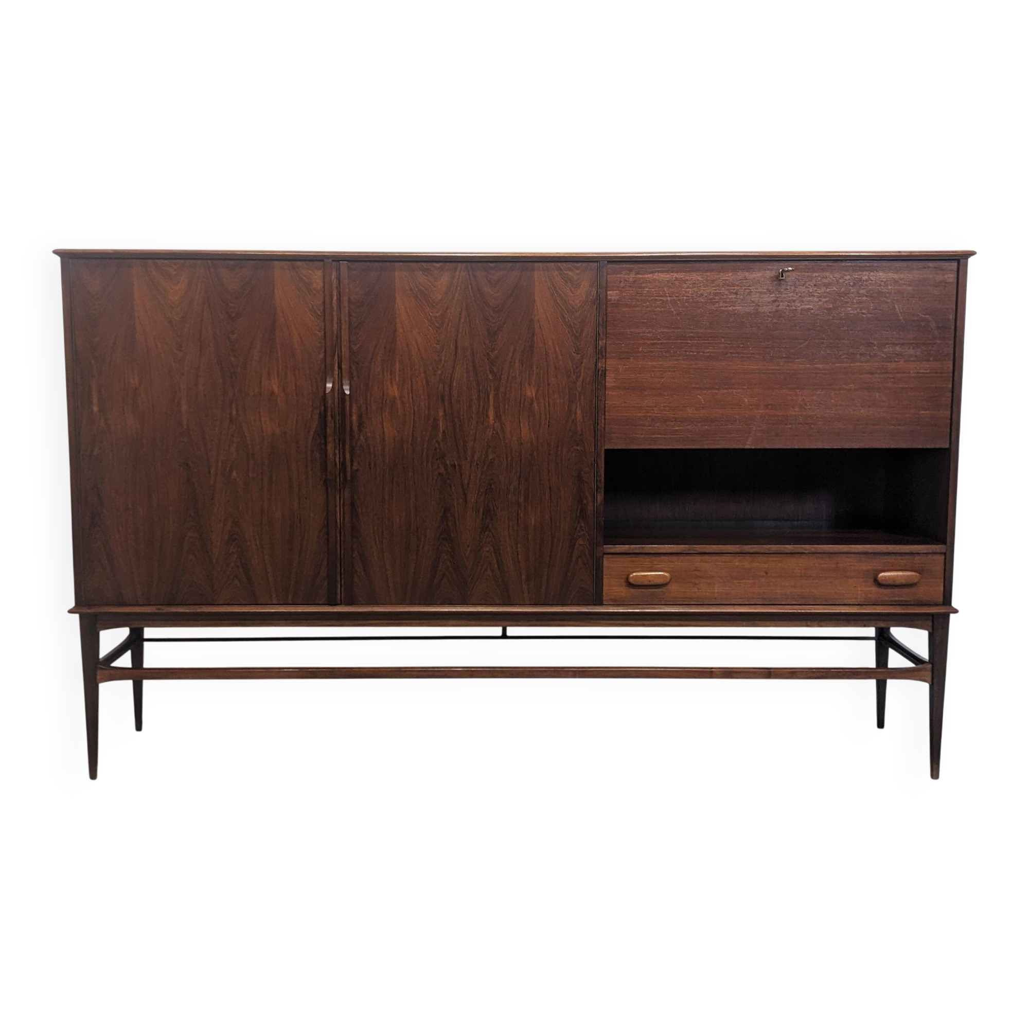Scandinavian highboard in Rio rosewood.