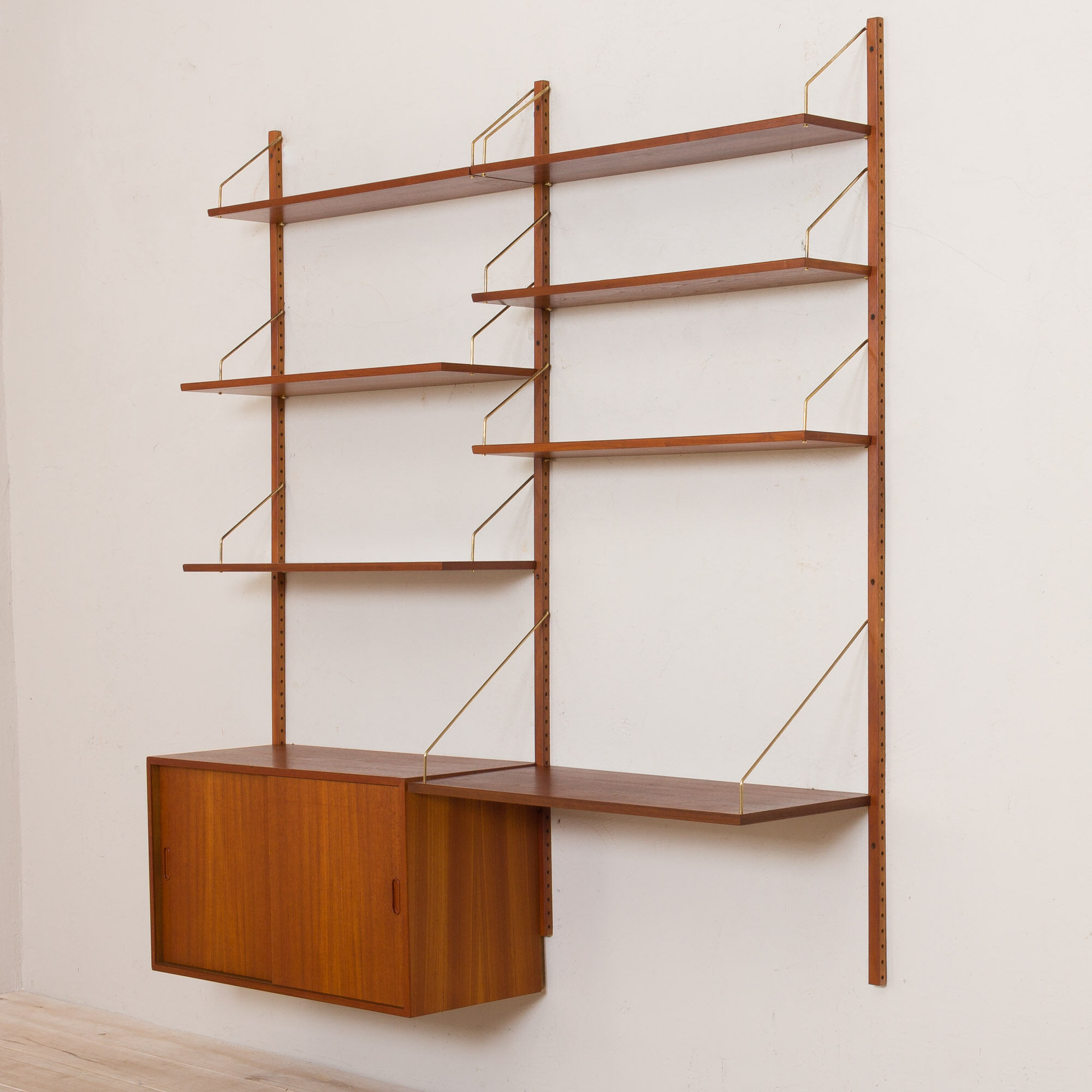 Teak wall unit by Hansen Guldborg with a desk and a cabinet, Denmark, 60s
