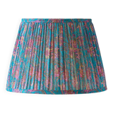 New handcrafted lampshade in vintage silk sari, turquoise pink floral.
