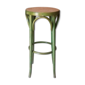 Tabouret haut en bois et cannage